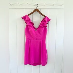 Amanda Uprichard Revolve Gimlet Ruffle Cut Out Mini Hot Pink Dress, Size M